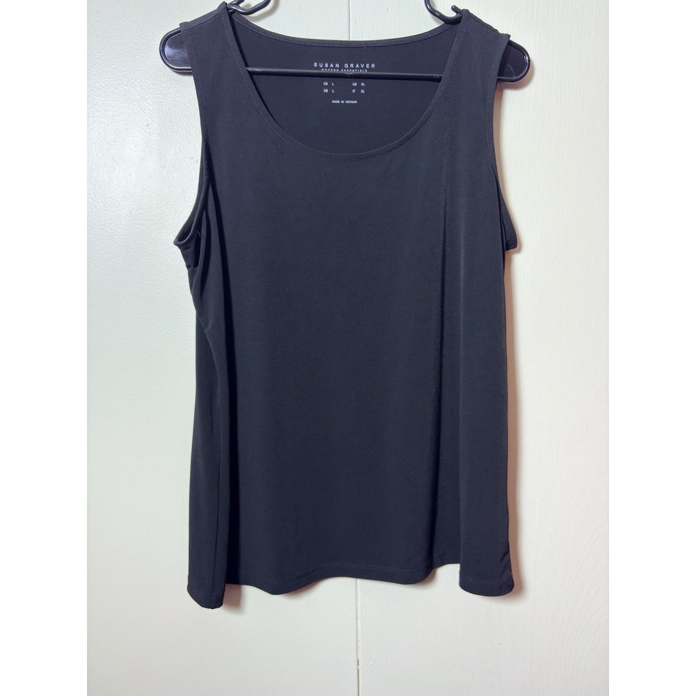 Susan Graver Liquid Knit Tank Top L Black Sleeveless Layering